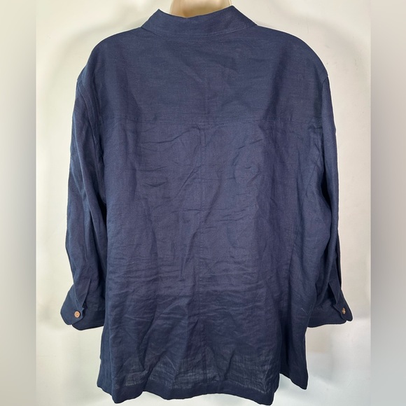 Lauren Ralph Lauren 100% Linen Navy Button-Up Shirt - Size 2X - Picture 3 of 6